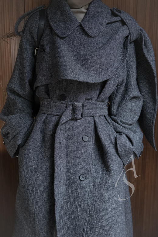 Mark Kenly Domino Tan  烟灰色CICELY结构羊毛长外套 商品图3