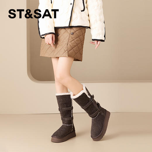 星期六复古双扣带加绒保暖两穿雪地靴SSC4119EV4 商品图4