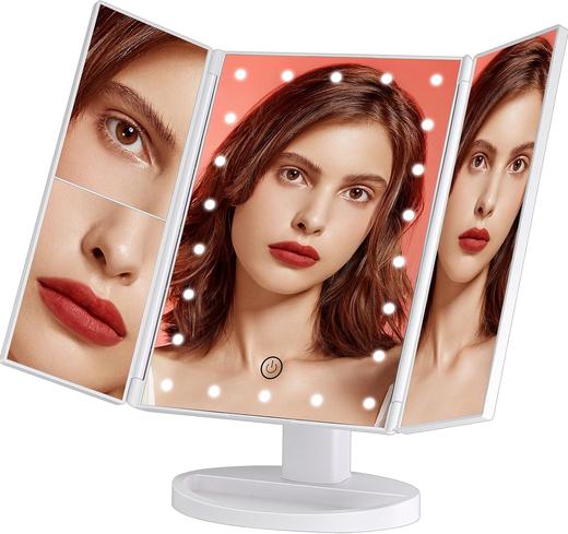 【限时秒杀】台式LED化妆镜 折叠发光三面镜 三折带灯镜子10x放大化妆镜 商品图1