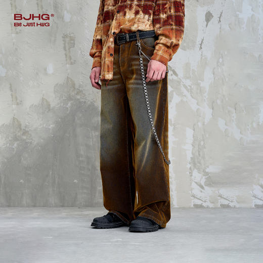 [不战系列]BJHG不计后美式复古牛仔裤男款春季2025新款做旧风宽松直筒阔腿裤 商品图3