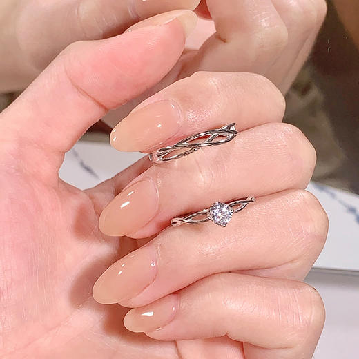 卡蒂罗/KADER 【纯银999|爆闪莫桑钻】永恒之心情侣对戒 爱意交织镂空设计开口可调节素圈一对 钟爱久久求婚 商品图6