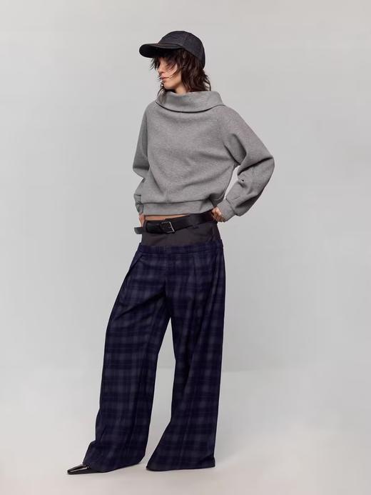 出逃赤岗西/24AWS12/灰色不对称斜露一字肩宽松女士套头卫衣 商品图1