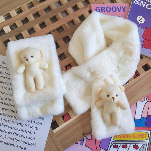 「9.9元到手！赠送小熊配饰」小熊围脖冬季纯色可爱毛绒脖套防寒保暖护颈户外挡风套头围巾 商品图2