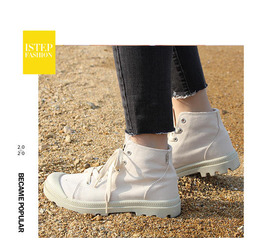 ISTEP春季女士帆布马丁靴厚底增高工装鞋薄款透气高帮徒步女鞋 商品图4