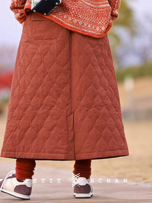 PETIT SCHAN小闪 CLO#695 Pumpkin gourd 南瓜葫芦 3M黑科技高效暖绒纯棉松紧腰绗缝棉裙 商品图1