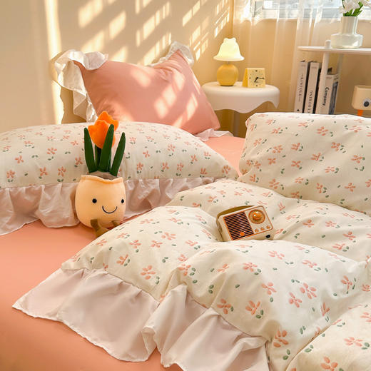 自然醒公主风少女全棉花边四件套纯棉小清新床上用品田园韩式碎花被套床单三件套JY 商品图6