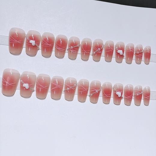 【腮红桃心！甲线显妙趣】穿戴甲B781腮红桃心中长梯腮红甲线条珍珠小白心。ry 商品图2