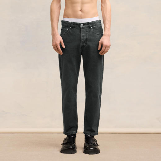 AMI 男士徽标标签斜纹棉质锥形牛仔裤 黑色 HTR103 CO0037 001 商品图1