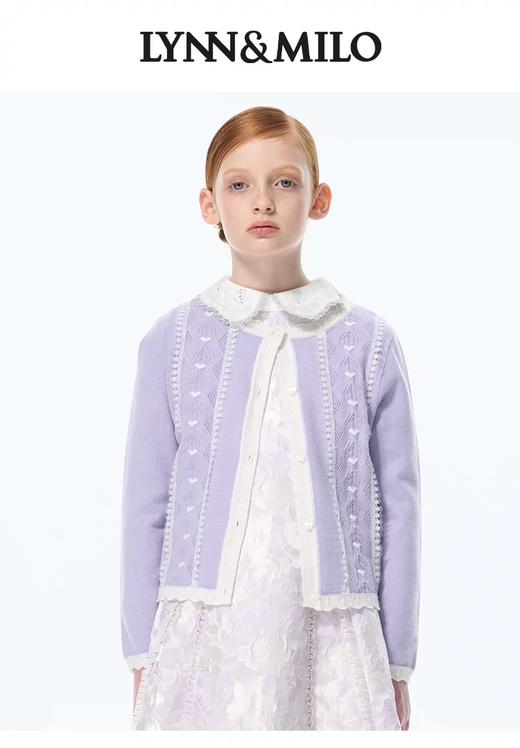【春上新】8楼琳麦罗 LYNNMILO紫色毛织纽纹花边开口毛衫 商品图0