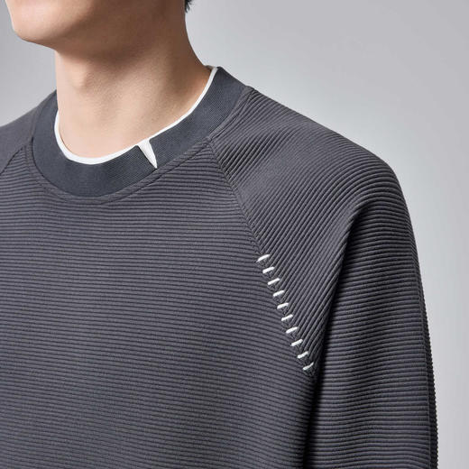 墨麦客男装叠穿假两件圆领卫衣男士2024春秋季新款肌理休闲外套男 商品图2