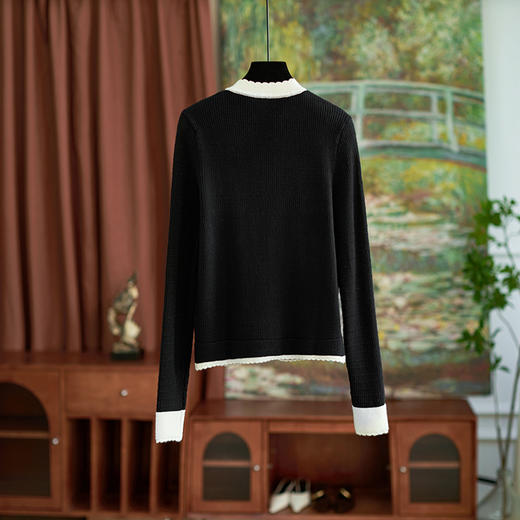 【高货wl】全新升级【铂金会员201/天猫269/差价68】(33217) 洛诗琳秋冬新款高级感小香风重工圆领黑白撞色钉珠针织衫 商品图1