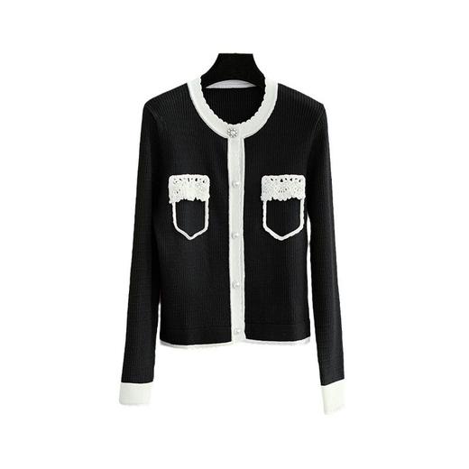 【高货wl】全新升级【铂金会员201/天猫269/差价68】(33217) 洛诗琳秋冬新款高级感小香风重工圆领黑白撞色钉珠针织衫 商品图4