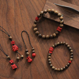 海南绿棋楠沉香&朱砂手串挂饰