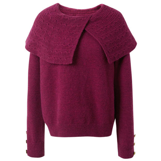 三彩2025春季新款不规则翻领针织衫宽松套头毛衣火龙果色M 商品图4