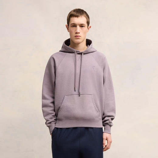 AMI 男士徽标刺绣棉质连帽卫衣 紫色 USW240 JE0091 504 商品图1