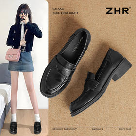 ZHR则则气质优雅粗跟单鞋乐福鞋2024新款通勤小皮鞋百搭舒适女鞋