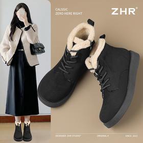 ZHR废土风短靴2024新款冬季加绒棉鞋耐磨超软女靴保暖ins平底短靴