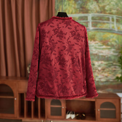 【高货wl】全新升级【铂金会员569/天猫769/差价200】(22207) 洛诗琳真丝缎面提花拼水貂毛国风钉珠新中式桑蚕丝加棉外套 商品图1