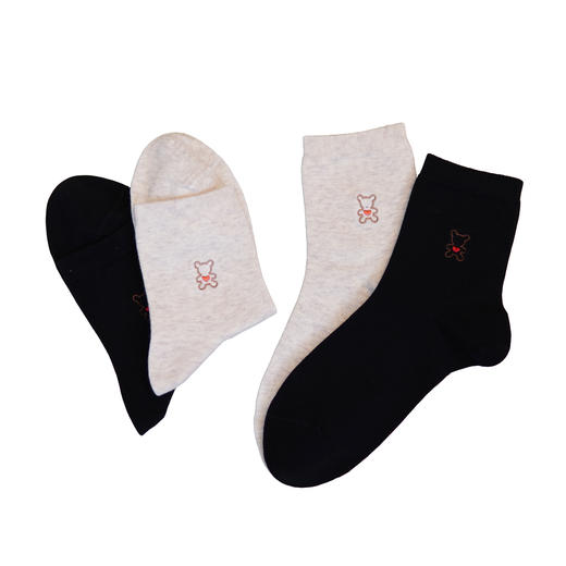 【2双装】女士中长筒棉袜刺绣休闲女袜素色袜子四季棉袜【6双6折】【2422216】 商品图1