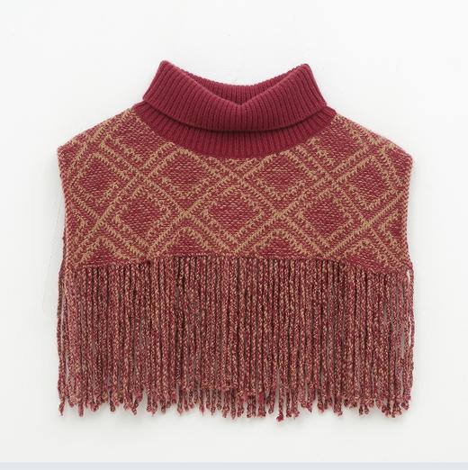 青海羊绒针织提花流苏斗篷式披肩SJF96W327N 商品图6