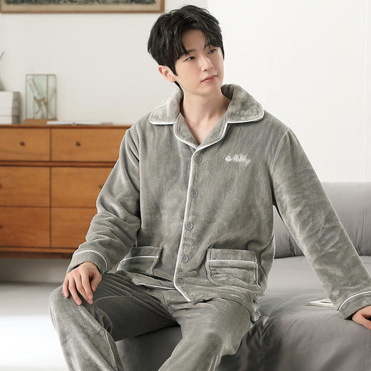 【暖绒绒】280g加厚男士秋冬立领珊瑚绒家居服 商品图2
