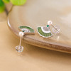 S925纯银镀金和田玉碧玉珍珠复古国风，扇形镂空耳钉气质耳饰CW- ED03577 商品缩略图2