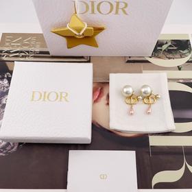 迪奥经典简约清新的CD系列CD粉水滴珠双珠耳钉（XTY）