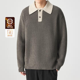 墨麦客男装 远红外升温 翻领针织衫冬季新款撞色重磅保暖毛衣男潮
