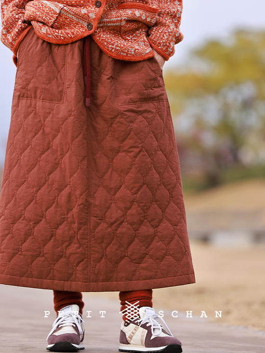 PETIT SCHAN小闪 CLO#695 Pumpkin gourd 南瓜葫芦 3M黑科技高效暖绒纯棉松紧腰绗缝棉裙 商品图0