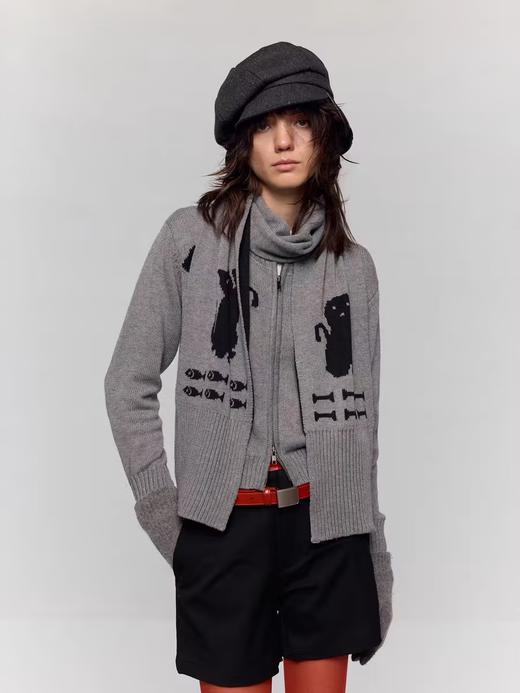 出逃赤岗西/24AWM60/带围巾羊毛针织衫女冬双层猫咪狗狗提花毛衣 商品图1