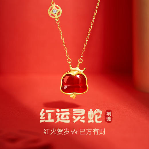 【红火贺岁 巳方有财 鸿运连连】六鑫珠宝 本命年蛇年红运灵蛇红玛瑙项银链 商品图0
