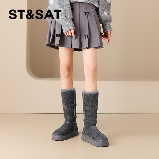 星期六复古双扣带加绒保暖两穿雪地靴SSC4119EV4 商品图6