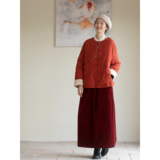 牧衣游原创 小花裥棉棉衣套头衫保暖百搭红色氛围上衣新款 百薇 商品图2