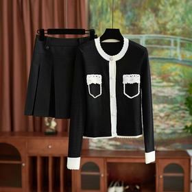 【高货wl】全新升级【铂金会员201/天猫269/差价68】(33217) 洛诗琳秋冬新款高级感小香风重工圆领黑白撞色钉珠针织衫