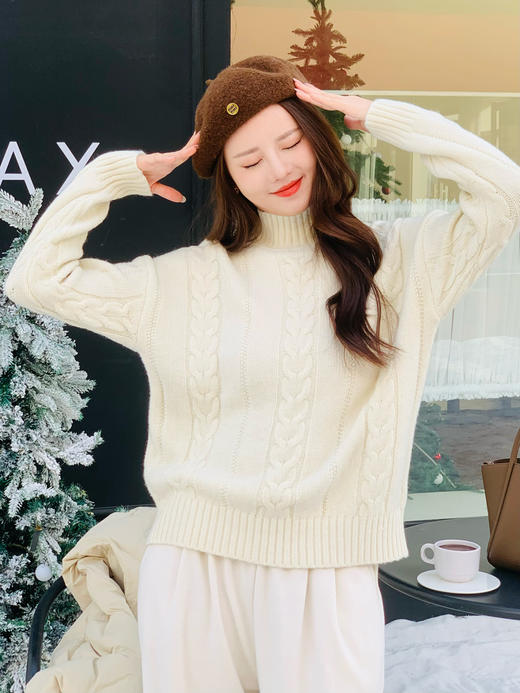 【百图lulu定制】【羊绒绞花毛衣】老钱风 麻花 慵懒风 半高领羊绒毛衣 商品图9