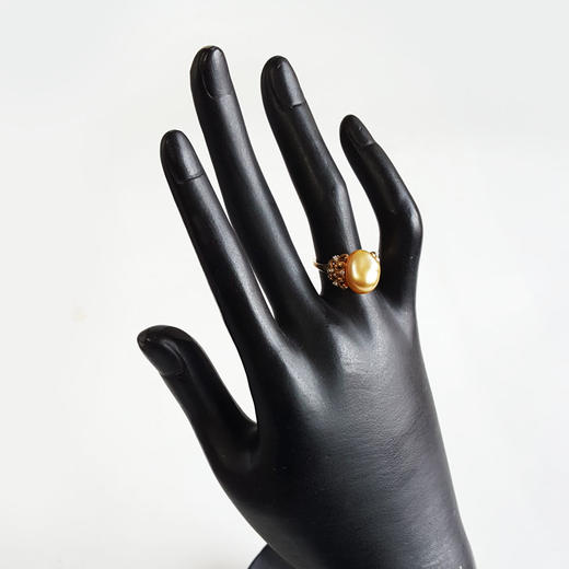 【天然正品】AU750黄金镶钻镶天然浓金金色巴洛克海水珍珠戒指11号（戒圈可改）女士现售价：2680！091024NJ05 商品图9