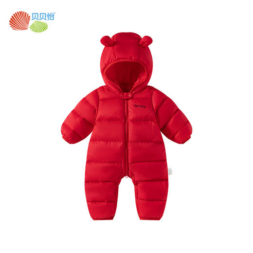 贝贝怡【防风轻暖】冬季新款男女宝宝羽绒连体衣大红哈衣新春拜年服ZB4DL075 商品图5