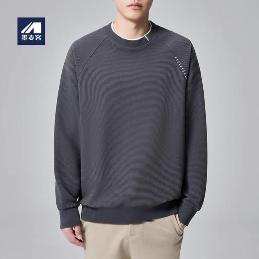 墨麦客男装叠穿假两件圆领卫衣男士2024春秋季新款肌理休闲外套男 商品图0