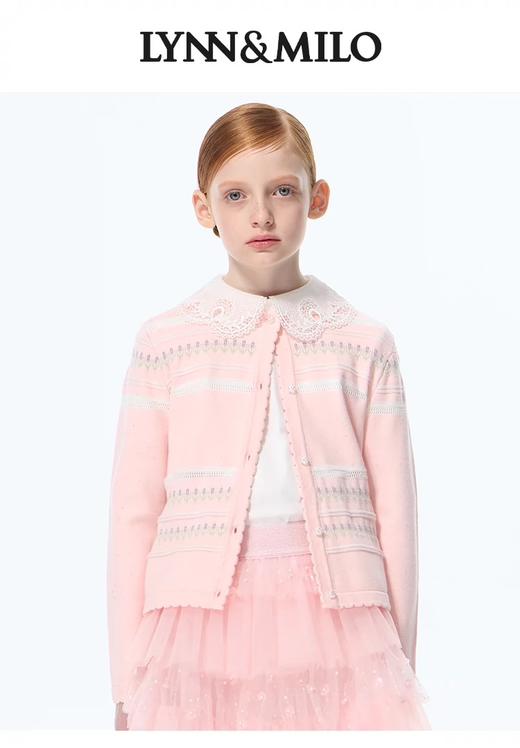 【春上新】【3折】8楼琳麦罗 LYNNMILO 粉色毛织花朵提花珠片开口毛衫  吊牌价：798元  活动价：239元 商品图0