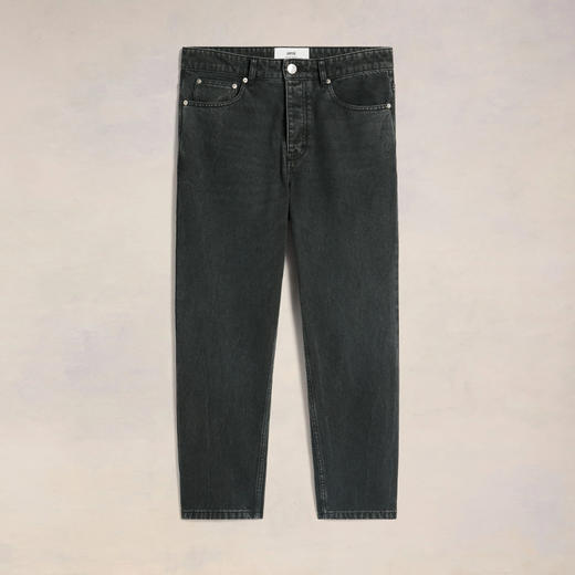 AMI 男士徽标标签斜纹棉质锥形牛仔裤 黑色 HTR103 CO0037 001 商品图0