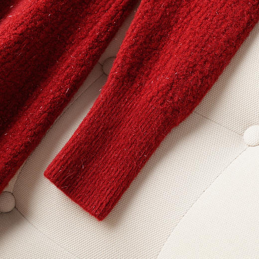 本命年红色金丝公主针织裙收腰单排扣毛衣裙JC398 商品图3