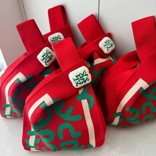 【发字印花手提包，国风伴手礼】新年發字印花喜庆针织手提包 大容量通勤收纳包 国风伴手礼 公司年会礼物-QQ 商品图0