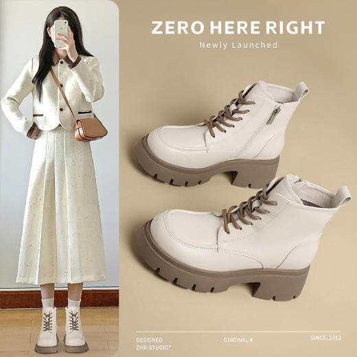 ZHR则则加绒保暖马丁靴2024新款气质百搭甜酷小短靴洋气女靴复古 商品图1