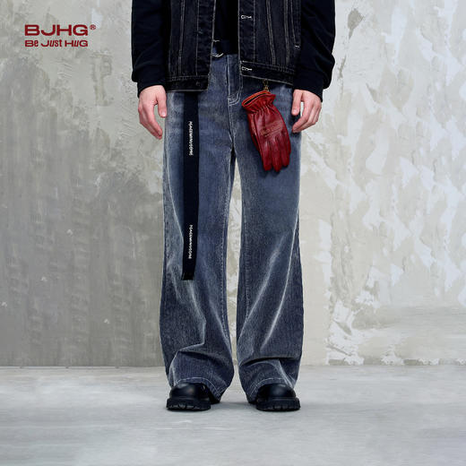 [不战系列]BJHG不计后美式复古牛仔裤男款春季2025新款做旧风宽松直筒阔腿裤 商品图1