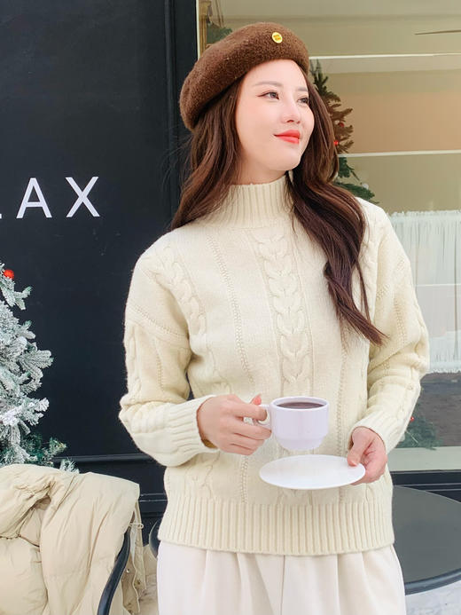 【百图lulu定制】【羊绒绞花毛衣】老钱风 麻花 慵懒风 半高领羊绒毛衣 商品图8