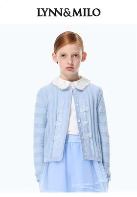 【春上新】【3.8折】8楼琳麦罗 LYNNMILO 蓝色毛织穿织带开口毛衫  吊牌价：798元  活动价：303元