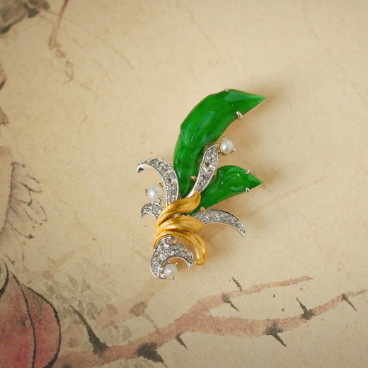 龢盒原创 18k金镶玉兰花翡翠胸针 商品图1