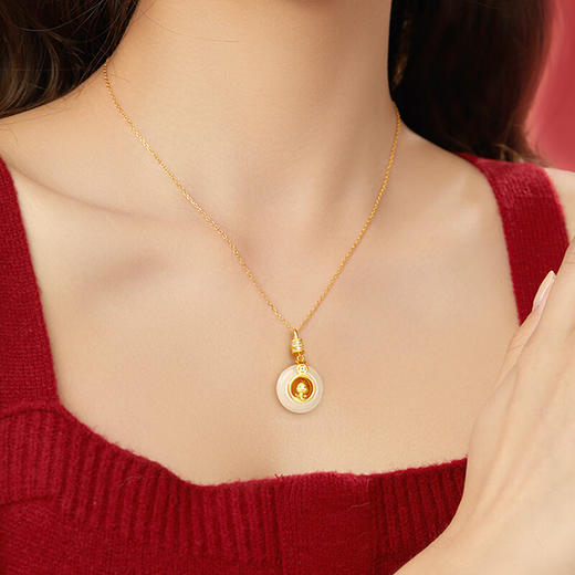 六鑫珠宝 本命年生肖蛇年瑞蛇和田玉平安扣 S925银 商品图4