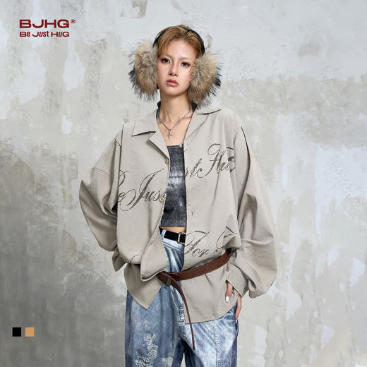 [不战系列]BJHG不计后果美式复古长袖衬衫男款春季潮牌高级感痞帅休闲外套女 商品图1