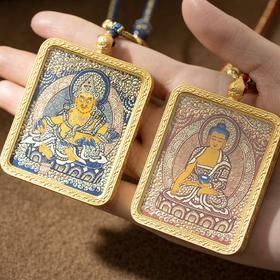菜菜家方牌唐卡项链|凸金画心精美逼真，4*5cm铜镀k金嘎乌盒